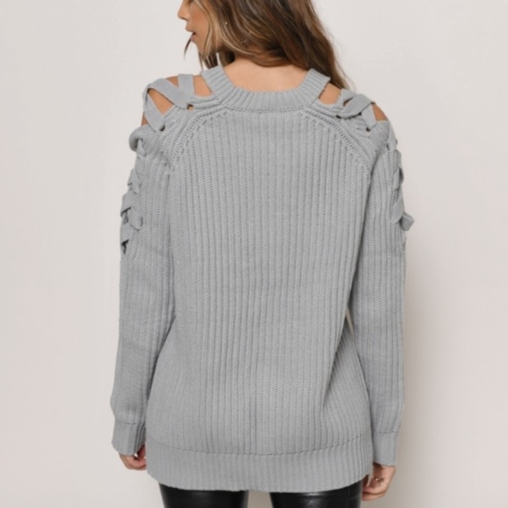 TOBI LACE UP GRAY SWEATER | SZ S - Picture 3 of 7